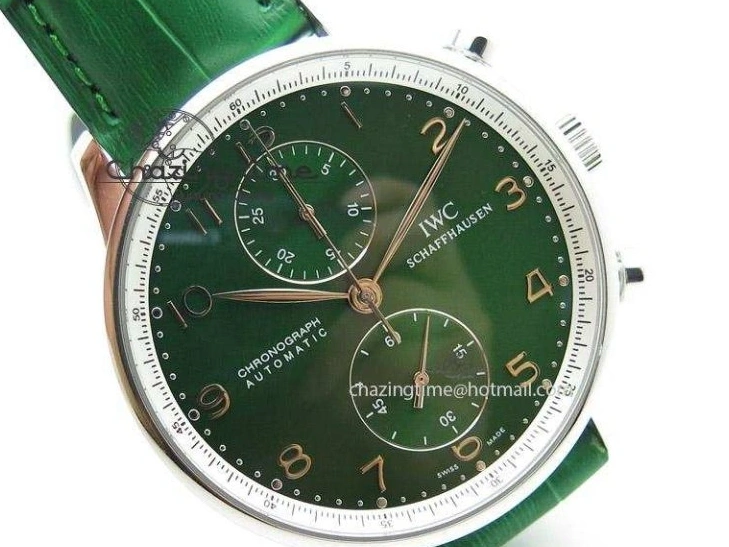 MIROTIME 1228 Versatile Portuguese 40mm Chrono SS Green Dial On Green Leather Strap A 7380